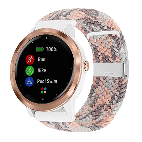 YOOSIDE für Garmin Venu Sq / Venu 2 Plus/ Vivoactive 3 Geflochten Loop Armband, Weiches elastisches Nylon Uhrenarmband mit verstellbarem Verschluss aus Edelstahl für Garmin Venu Sq 2 (Grau Rosa) Cover