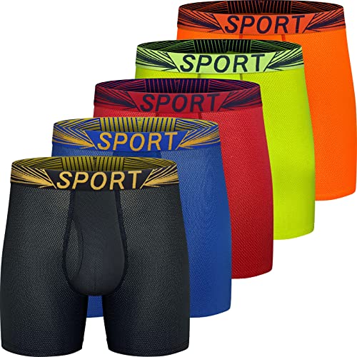 longfor Mens Boxer Briefs Mesh Knit Fast Dry Performance Sport Boxer Briefs 6’’Athletic Underwear with Fly for Men Pack