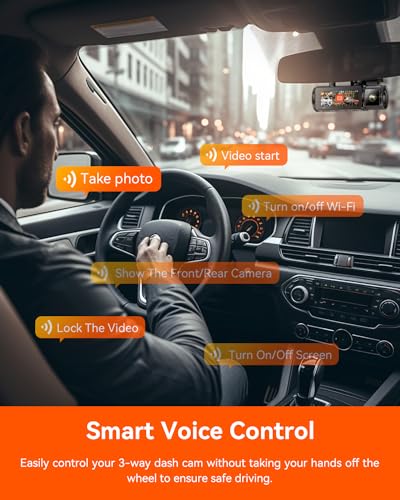 Image of Vantrue N4 Pro 3 Channel 4K WiFi Dash Cam, STARVIS 2 IMX678 x PlatePix x HDR Night Vision, 4K+1080P+1080P Front Inside and Rear Car Camera, Voice Control, GPS, 24H Parking Mode, Support 512GB Max