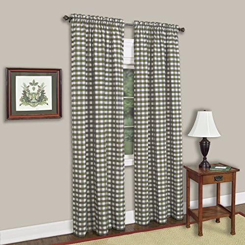 Sweet Home Collection Kitchen Window Curtain Panel Treatment Decorative Buffalo Check Design 84" Long Sage