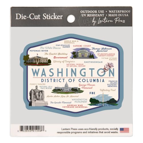 Lantern Press Small Sticker Washington, DC, Typography and Icons,