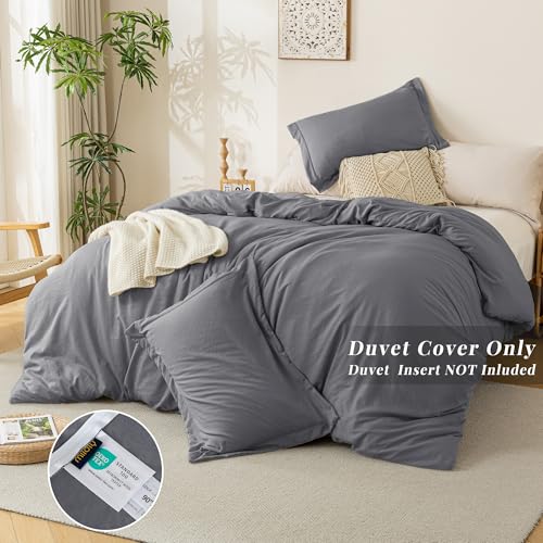 Image of MILDLY Duvet Cover King Ultra Soft Comforter Cover Set 3pcs, Dark Grey | Washed Microfiber Cotton-Like, Breathable Comfort, Hidden Zipper, Corner Ties, OEKO-TEX Certified, Fade Resistant