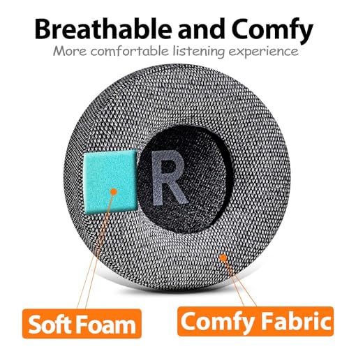 Almohadillas de reemplazo TRANSTEK para Jabra REVO Wireless/Wired en tela gris con espuma viscoelástica más gruesa miniatura 4