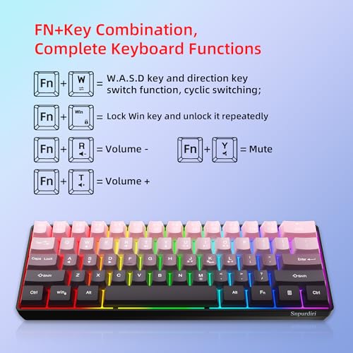 Image of Snpurdiri 60% Wired Gaming Keyboard, 61 Keys RGB Backlit Ultra-Compact Small Gaming Keyboard, for PC /Mac Gamer, Typist, Travel, Easy to Carry on Business Trip (Pink-Black)