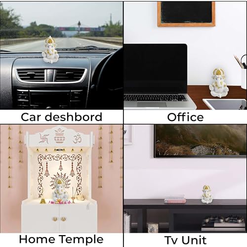 Image of 3.5 Inch Ganesha Idol Car Dashboard Idol Ganesha Murti Ganpati Idol for Home Decor Lord Ganesh Statue Gift for Office Desk Puja Room Figurine Decoration (White)