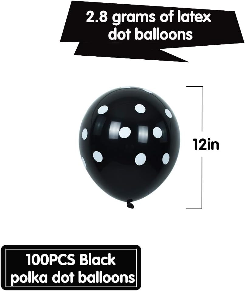 Image of TONIFUL 100pcs Black and White Polka Dots Balloons 12inch large Polka Dot Latex Party Balloons for Wedding Birthday Party Festival Decoration Halloween Supplies