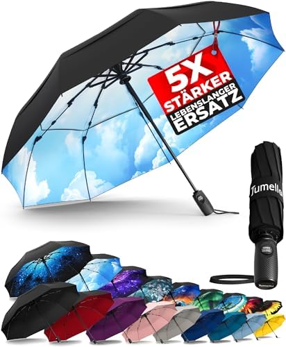 TUMELLA Stärkster windfester Reiseschirm (kompakt und hochwertig), kleiner, robuster, aber leichter, tragbarer und automatisch zusammenklappbarer Regenschirm, langlebiger Premium-G