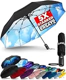TUMELLA Stärkster windfester Reiseschirm (kompakt und hochwertig), kleiner, robuster, aber leichter, tragbarer und automatisch zusammenklappbarer Regenschirm, langlebiger Premium-Griff Himmelblau