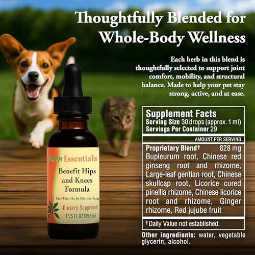 Image of Kan Herb Company Benefit Hips and Knees Formula - Traditional Chinese Herbal Blend for Dogs and Cats to Support Joint Comfort, Mobility, & Digestive Balance, Liquid Herbal Supplement for Pets, 1 fl oz