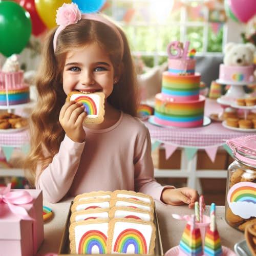 Image of Rainbow Cookies Themed Party Favors | 24 Pack Individually Wrapped Bulk | Cookie for Birthday Pride Girls Boys Colorful Multicolored Treats Snacks For Kids Class Adults