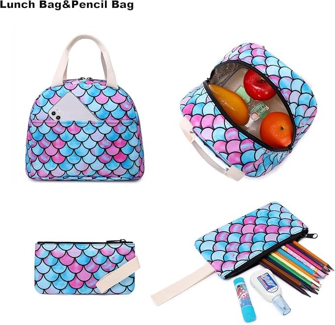 Image of 17-Inch School Backpack Set for Girls (3-in-1: Backpack + Lunch Bag + Pouch) | Padded Laptop Sleeve (Fits up to 16″) & Padded Shoulder Straps | Perfect for School, College & Travel