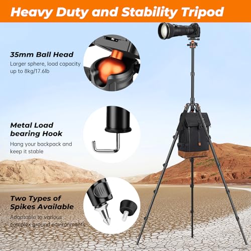 Victiv 200cm Trepied Appareil Photo, Trépied de Voyage Portable & Stable, Trépieds Caméra Aluminium avec 360° Rotule Ball & Monopode Amovible pour Canon Nikon Sony DSLR, Tripod pour iPhone Smartphone – Image 3
