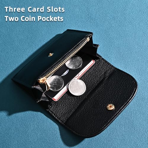 Coin Purse, Cute Wallet for Women, Small Wallets Woman or Man, Coin Pouch Business Credit Card Holder with Zipper for Money Key (Black)4