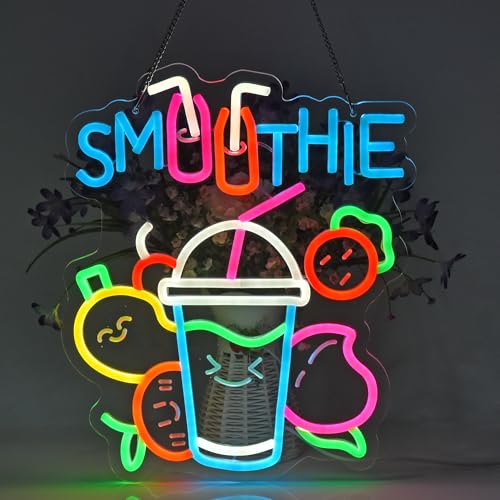 Image of Smoothie Neon Sign, Neon Lights Hanging Wall Art Decoration for Juice Bar Restaurant Store Shop Market Food Truck Cafe Home Decor, USB Powered Ultra Bright Dimmable,15.35x12.6inches