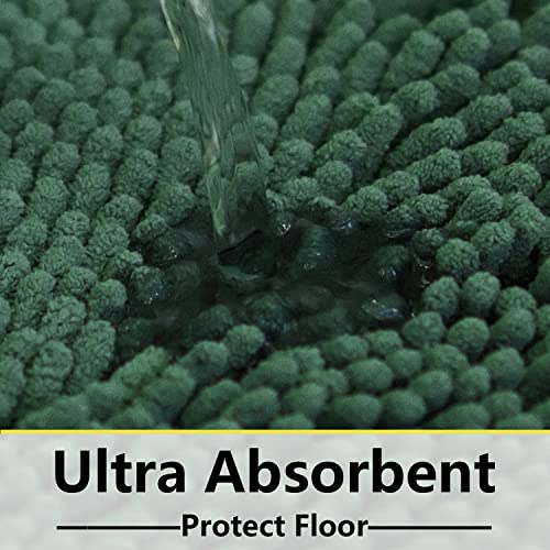 Image of BOANKODU Bathroom Set - 2 Piece Soft Chenille Bath Rugs, Non-Slip, 32x20 + 20x20 Inch U Shape, Machine Washable (Dark Green)