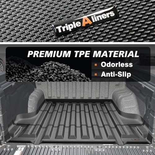 Image of TripleAliners Truck Mat Compatible with 2022-2026 Nissan Frontier Crew Cab 5FT Accessories, Truck Bed Mat Heavy Duty Custom Fit All Weather Protection TPE Pickup Liner