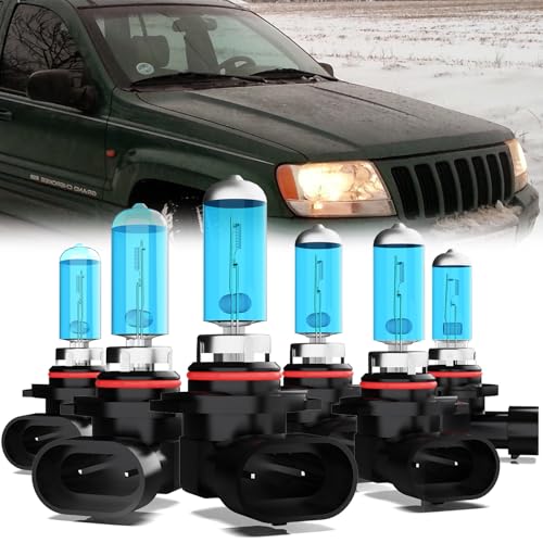 LECCIBUB Headlight Bulbs Compatible With Jeep Grand Cherokee 1999-2010, 9005 + 9006 High Low Beam + 9145 Fog Lights Halogen Light Bulb, Super Bright 6000K White, Plug and Play, Pack of 6