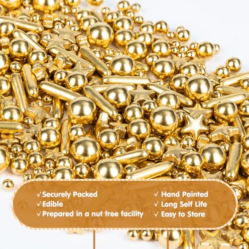 Image of Edible Gold Pearl Star Rod Sprinkles 130g,Luxury Metallic Gold Confetti for Cake Decorating,for Wedding Christmas New Year Anniversary Bridal Shower Birthday Party Dessert Toppings