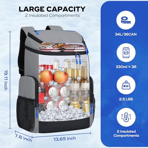Image of Maelstrom Insulated Cooler Backpack, 36 Can Soft Cooler Ice Chest Bag | Double Compartment, 16H Cold, Leakproof, Bottle Opener, Waterproof, Lightweight, for Beach, Travel, Camping, Picnics, Hiking