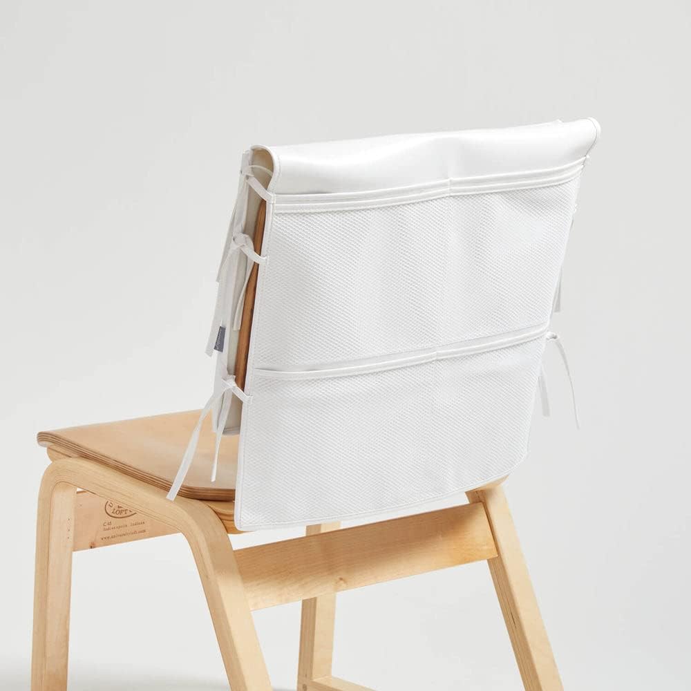 Dormify Over The Chair Pocket Organizer | Compact & Lightweight Caddy | White | Easy Installation | Durable Leather Backing | Versatile Storage Solution | Dorm & Bedroom Essential