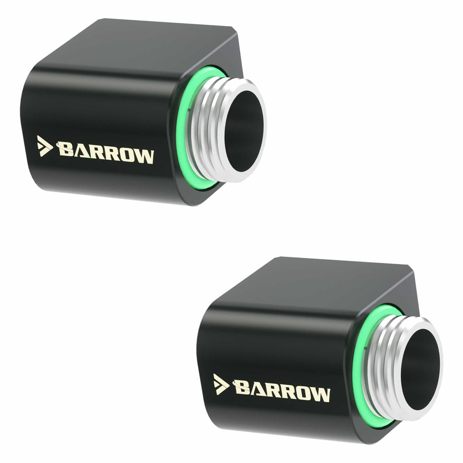 Barrow 2 Pack G1/4" Thread Mini 90° Fitting, 90 Degree Angled Degree 360° Rotary Adapter, Male to Female 21MM Height Swivel Elbow Connector for Water Cooler System, Black