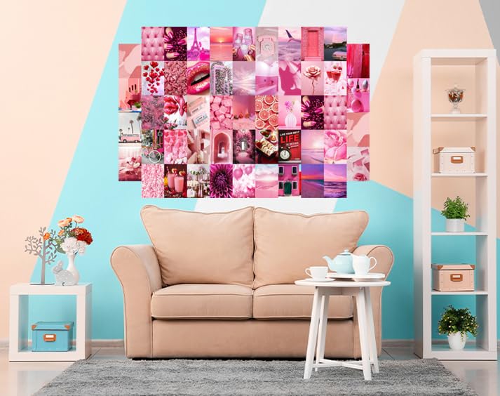 Image of Pack of 54 Pink Wall Collage Kit Posters - 4 x 6 Inches Wall Decor Poster - Wall Art For Bedroom, Living room, Office - 1 Tissue Tape