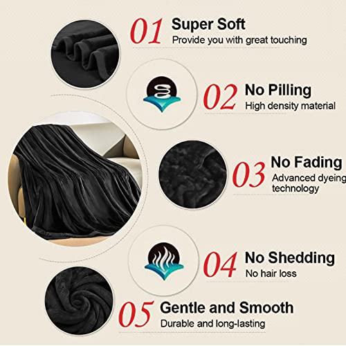 Image of EASELAND Soft Lightweight Twin Size Fleece Blanket, Black, 66x90 inches | Breathable Cozy Texture, Plush Flannel Warm Fabric, Anti-Static, Machine Washable, for Bed, Couch, Sofa