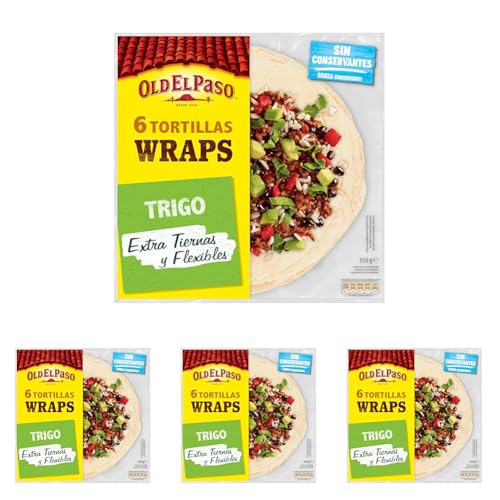 Old El Paso Tortillas de Trigo Wraps, Sin Conservantes, 6 Unidades, Ideal para Fajitas y Burritos, 350g (Paquete de 4)