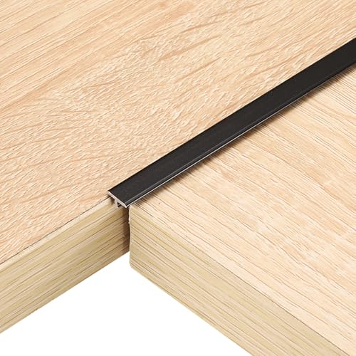 sourcing map 2 tiras de transición en T de 3 pies x 0.3 pulgadas, aleación de aluminio, vinilo para unir tablones laminados, azulejos, huecos de suelo, color negro