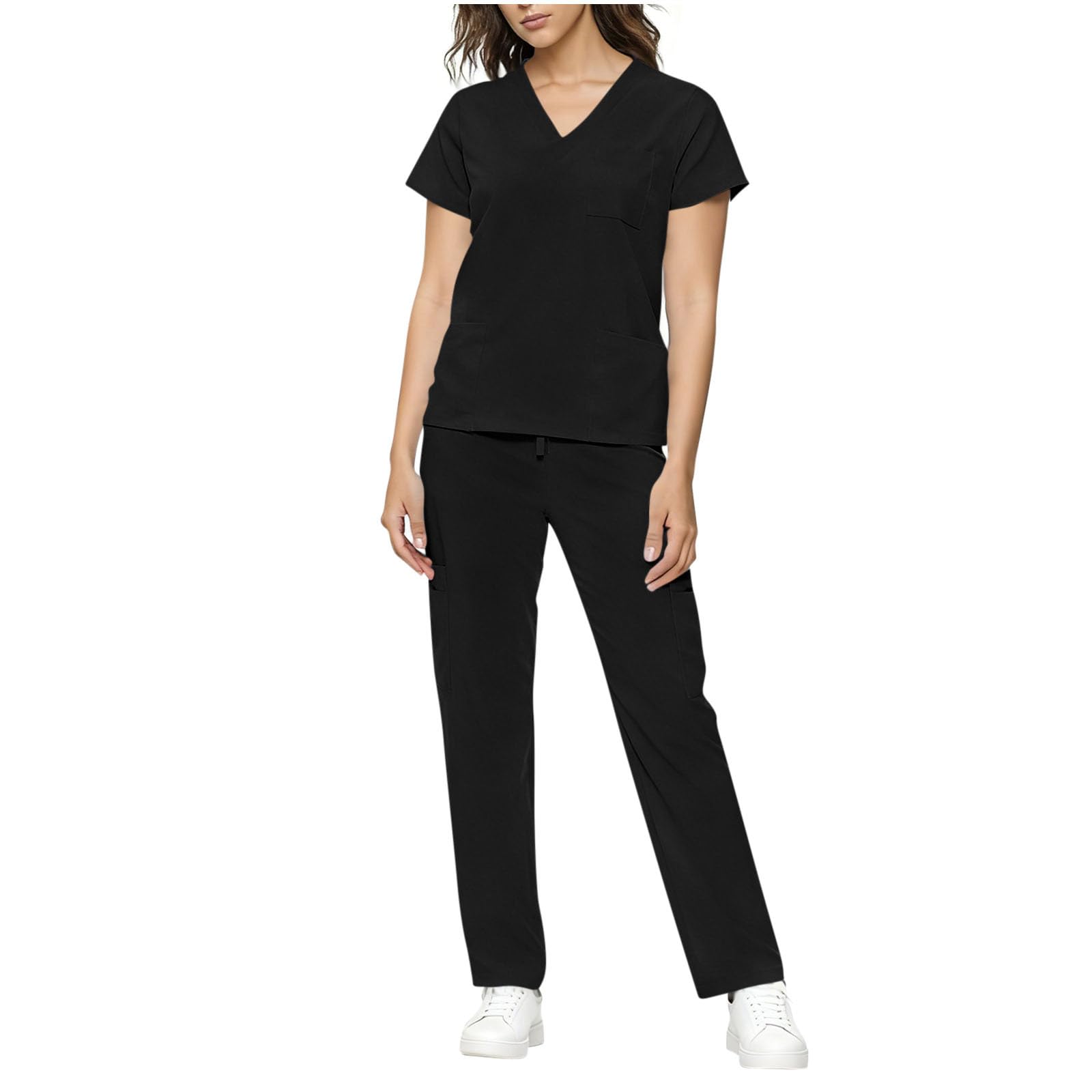 2026 Scrub Set for Women V-Neck Top &amp; Pants Medical Uniform Suits with Multi Pockets - Nurse Scrubs Uniform Workwear