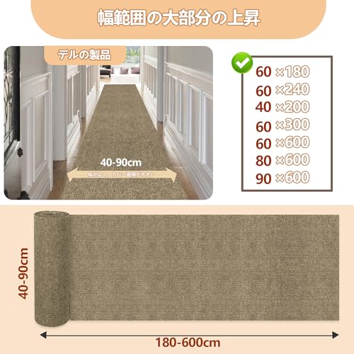 【Amazon 限定ブランド】廊下敷きカーペット 吸着マット HDMOD 滑り止めカーペット 約80×600cm 厚さ4 mmロングカーペット ロールカーペット 洗えるカーペット 防音 ラグ 無地 ペット 置くだけで吸着マット ロングマット 薄い ロールマット 廊下マット 玄関マット 階段マット トイレマット (モカ) [2]