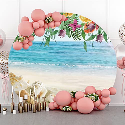 Yeele 7x7ft Beach Round Backdrop Summer Hawaiian Starfish Sea Shell Tropical Flowers Photography Background Aloha Baby Shower Birthday Party Banner Decoration Wedding Photo Shoot Booth Props - image 2