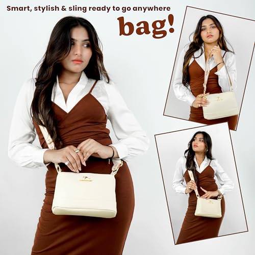 Image of Storite PU Leather Sling Bag, Crossbody Bag with Multi-Compartment for Women and Girls With Adjustable Shoulder Strap -(25x16x9 cm)