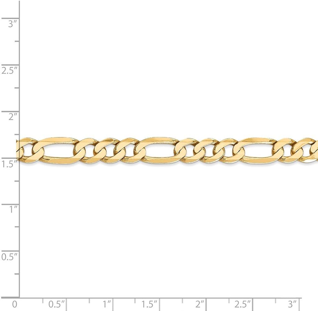 Amazon.com: Real 14kt Yellow Gold 7mm Flat Figaro Chain; 24 inch