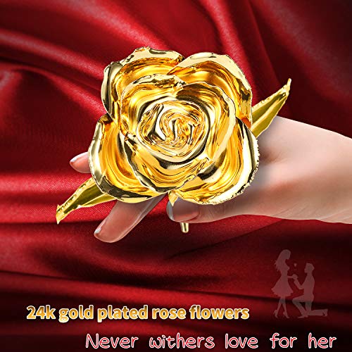 Image of 24K Golden Rose, Gold Dipped Rose Made from Real Rose Best Gifts for her and Great Gifts for My Wife, Golden with Stand