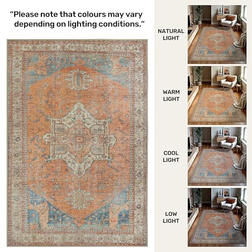 GLN Rugs Traditional Collection - Machine Washable Area Rug, Traditional Washable, Non Slip, Low Pile Chenille Rug, Living Room, Bedroom, Kitchen Rug (2'6"x10' Burnt Orange) - Image 3