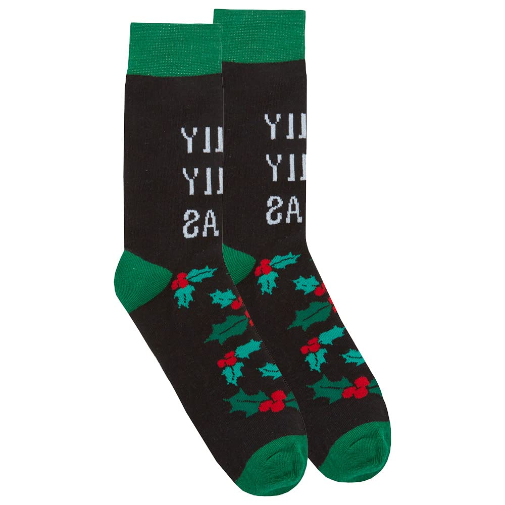 Metzuyan Mens Novelty Cotton Rich Xmas Christmas Rude Funny Slogan Socks Mid Calf Size UK 6-11 Holly Jolly - 1 Pair