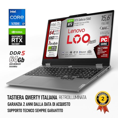 Notebook Intel i7 14700HX 20Core, DDR5 64Gb 5600MHz, Svga GeForce RTX 5060 8Gb, SSD 1Tb, DISPLAY 15,6" sRGB 100%, 144Hz, G-SYNC, Tastiera Italiana retroilluminata, pronto all'uso, Gar. Italia - Notebook - Immagine 1