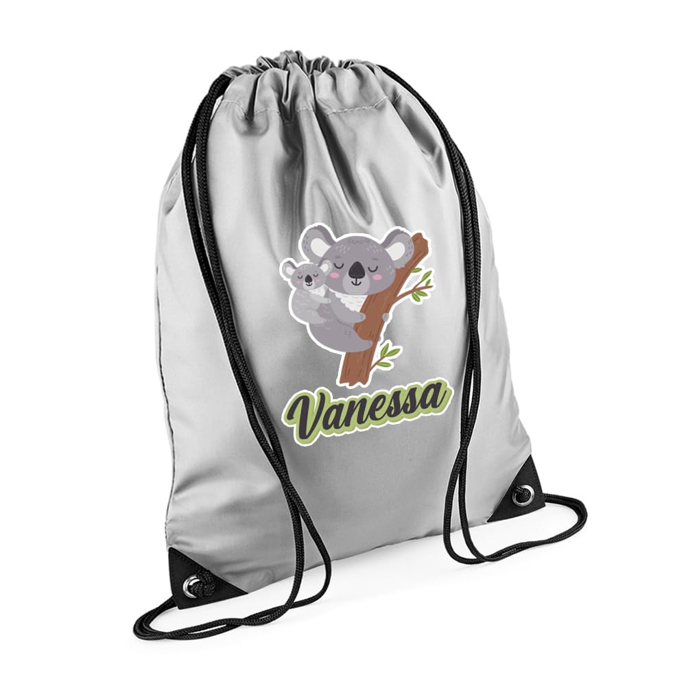 Personalised Koala Animal Pattern, Back to School Gift, Gift For Kids, Drawstring Bag, PE Gym Kit Swimming, Sport Rucksack. (Silver) — image 1