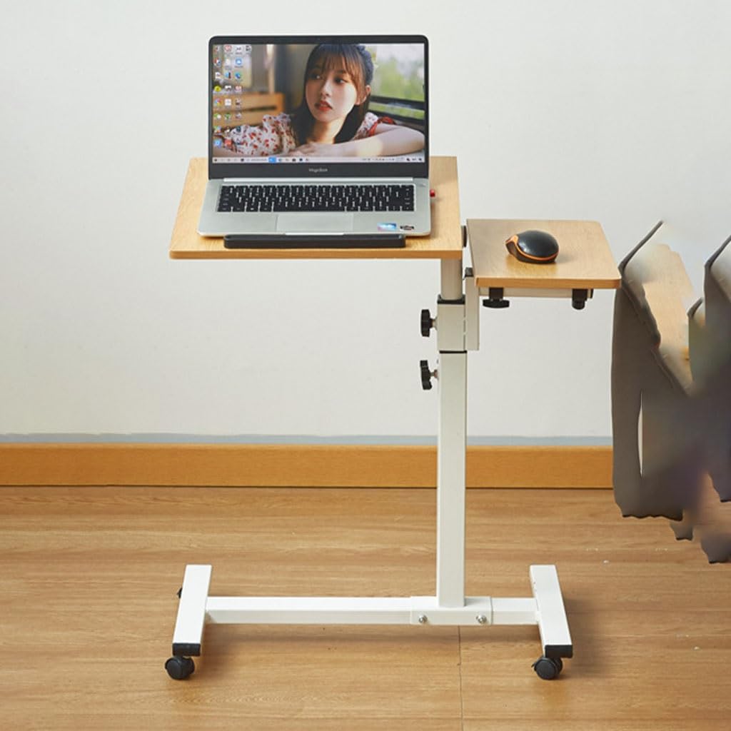 MYUYEE Portable Laptop Desk With Mouse Pad Rolling Computer Stand With Adjustable Height And Ergonomic Mobile Bedside Desk (Maple)