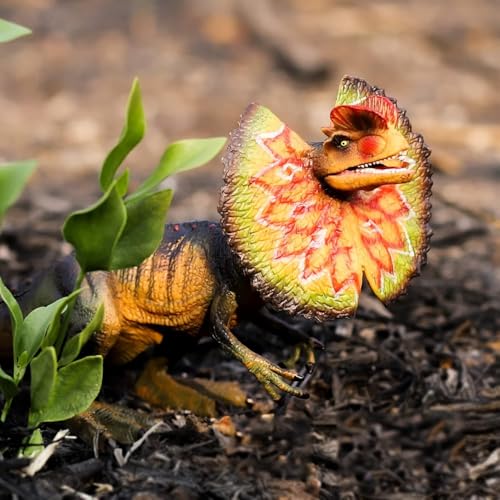 Image of FUNFOB Dilophosaurus Dinosaur Toy Figure Length - 25cm Dinosaur Toys for Kids & Adults PVC Multicolour | Dilophosaurus | Spiked Red Green