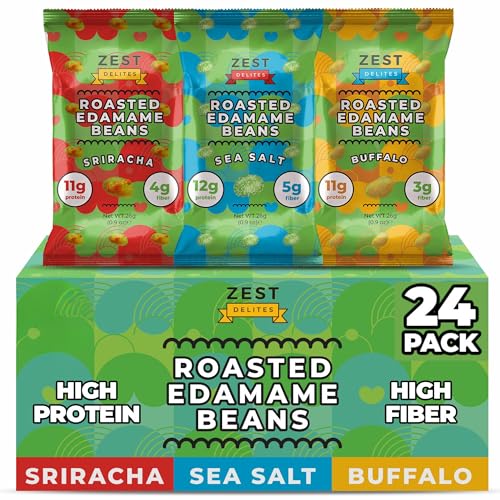 Zest Delites Geröstete Edamame Bohnen Snack Mix Sea Salt Sriracha & Buffalo Vegane Keto Protein Snacks (12 g Eiweiß) Glutenfrei Low Carb Gesunde Snacks 24 x 26 g Packs (3 Sorten)