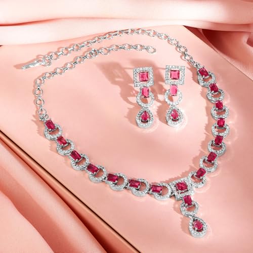 Image of Rubans American Diamond Zirconia Necklace Set Stylish Jewellery Gift for Women & Girls