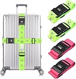 4er-Pack Gepäckgurte mit Zahlenschloss, Koffergurt, auffällig, rutschfest, verstellbar, personalisierbare Gepäckgurte für Koffer mit Adressaufkleber, Gepäckgurt für schnelles Öffnen und Schließen