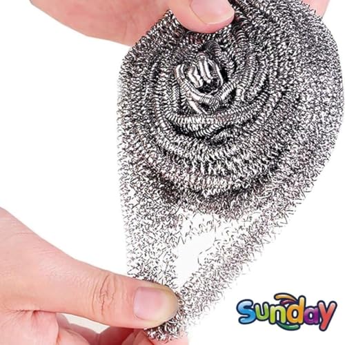 Image of Sunday Premium Juna Stainless Steel Scrubber 18g Each-Pack of 12 - Heavy Duty Dishwash Scrubber for Kitchen, Utensils, Pots, Pans and Tiles Cleaning | Easy scouring for Tough Kitchen Cleaning