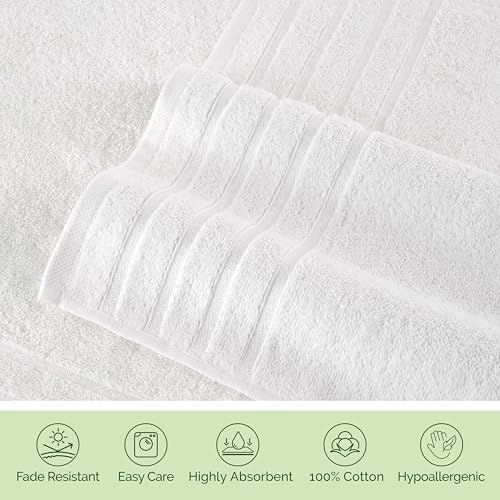 Image of Elegant Comfort 100% Turkish Cotton 4 Lines Viscose Stripe Luxury 2 Pack Bath Towel Set 27 x 54 Inch - Super Soft and Highly Absorbent Premium Hotel Spa Quality Towels for Bathroom Use, White
