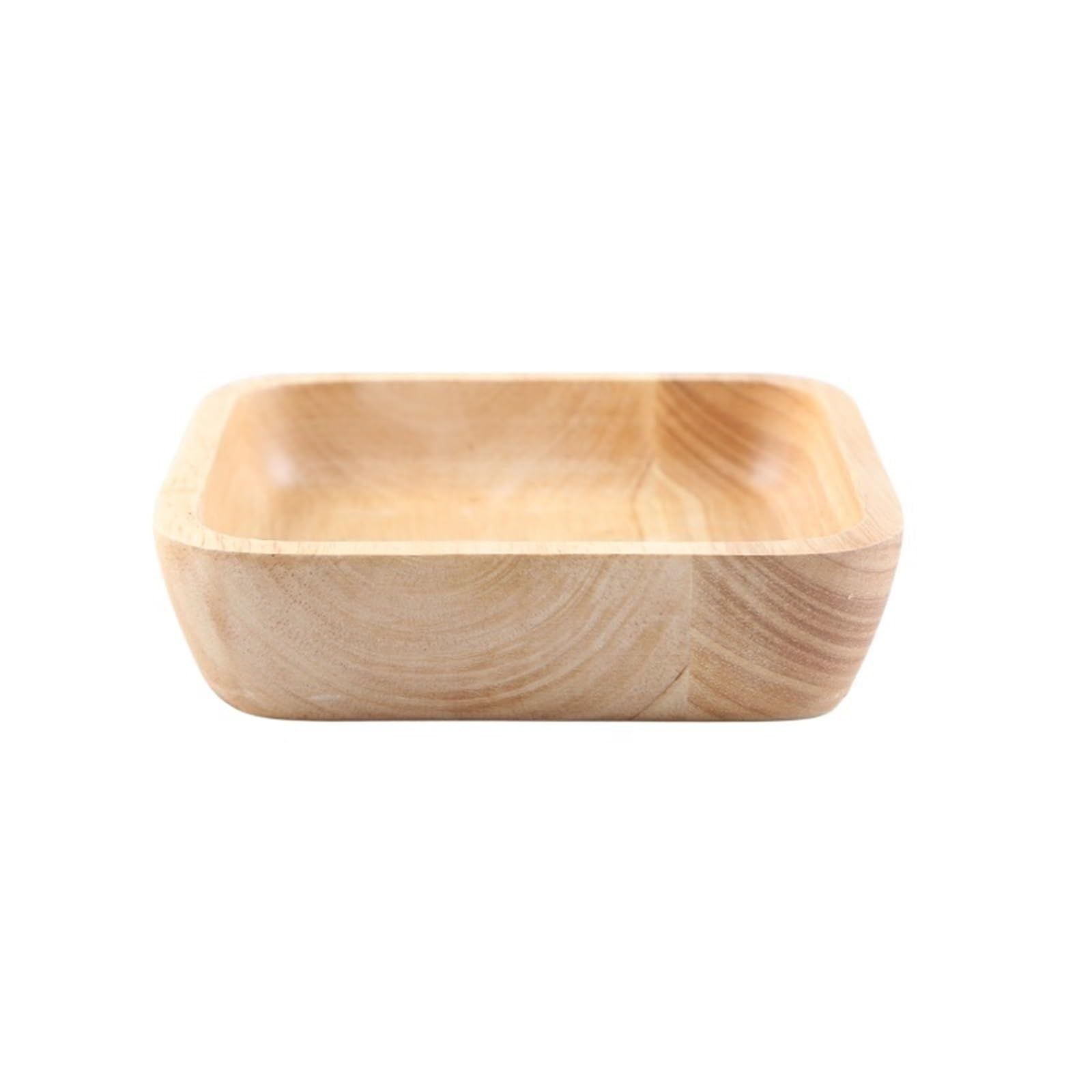 Ensaladera de madera maciza cuadrada roble, plato postre y fruta, vajilla(C 18x18x4.5cm)