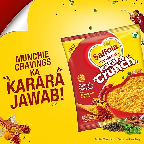 Image of Saffola Masala Oats Karara Crunch, 500g | Tasty Evening Snack, Classic Masala with crunchy bits and millets (Pack of 3)