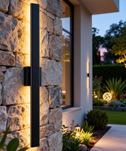 Image of Aipsun 56.3 inch LED Outdoor Wall Light, Modern Black Exterior Lighting Fixture