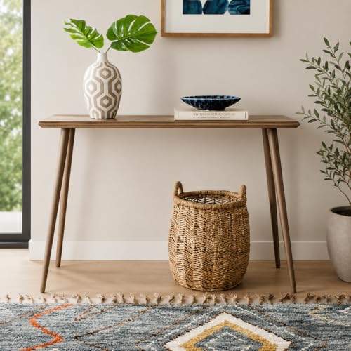Image of Modern Wooden Console Table for Living Room & Entryway | Minimalist Sofa Side Table | Natural Finish Hallway Table